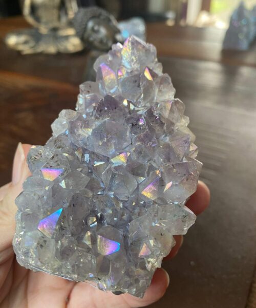 Premium High Grade Amethyst Angel Aura Druzy 180 Mini Geode Cluster Piece Cut Base 329g H10xW6xD4.5cm - Image 4