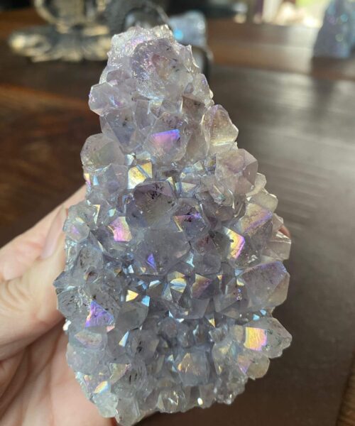 Premium High Grade Amethyst Angel Aura Druzy 180 Mini Geode Cluster Piece Cut Base 329g H10xW6xD4.5cm - Image 3