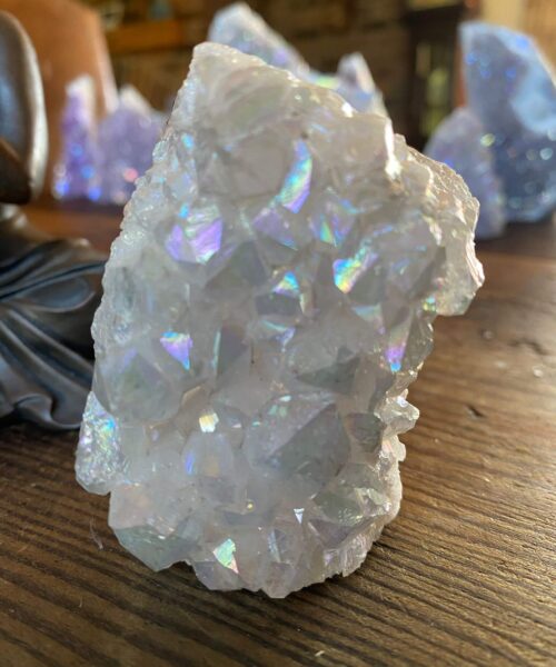 Premium High Grade Amethyst Angel Aura Druzy 183 Mini Geode Cluster Piece Cut Base 191g H7xW6xD4cm