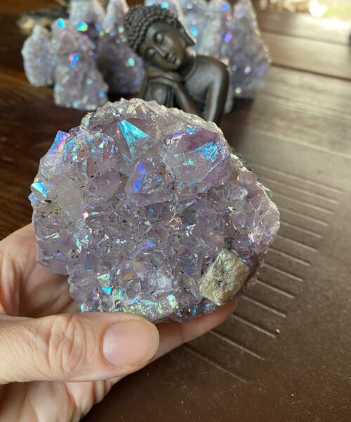 Premium High Grade Amethyst Angel Aura Druzy 187 Mini Geode Cluster Piece Cut Base 687g H8xW9xD6.5cm - Image 5