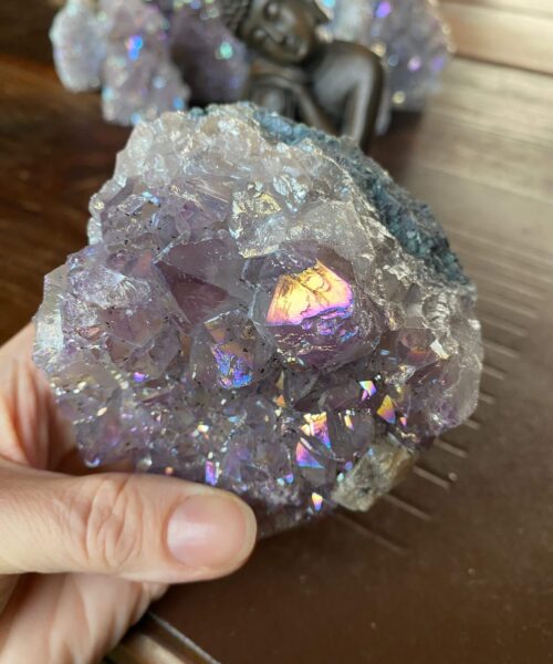 Premium High Grade Amethyst Angel Aura Druzy 187 Mini Geode Cluster Piece Cut Base 687g H8xW9xD6.5cm - Image 4