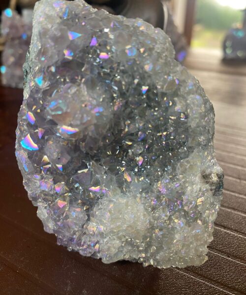 Premium High Grade Amethyst Angel Aura Druzy 188 Mini Geode Cluster Piece Cut Base 296g H9xW6.5xD4cm