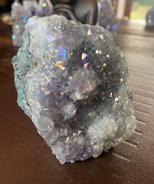 Premium High Grade Amethyst Angel Aura Druzy 188 Mini Geode Cluster Piece Cut Base 296g H9xW6.5xD4cm - Image 6