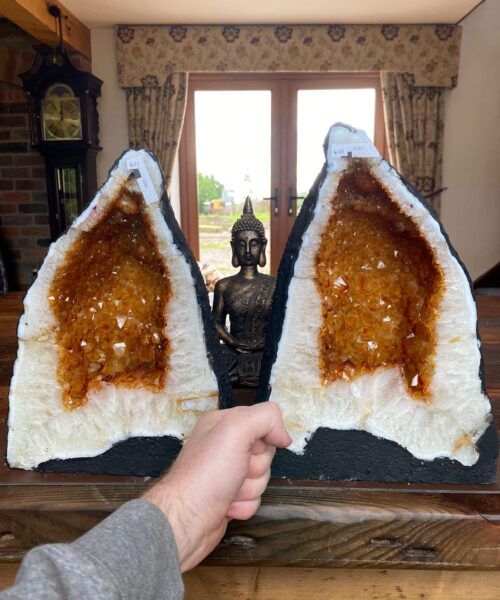 Citrine Geode PAIR 400 & 401 Crystal Cluster Druzy Premium Grade 12kg each H32xW24xD16cm - Image 20