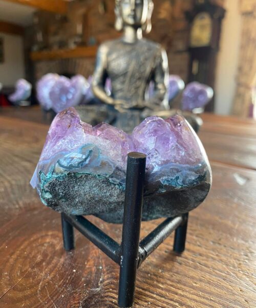 Alternative view of Amethyst Heart on Stand 1 Purple Quartz Geode Crystal Gift 300g - H6xW8xD4.5cm