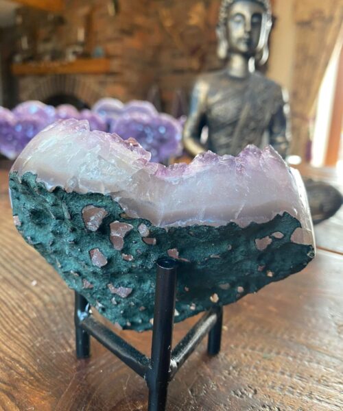 Amethyst Heart on Stand 13 Purple Quartz Geode Crystal Gift 493g - H9xW10xD4.5cm - Image 6