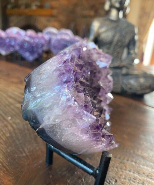 Amethyst Heart on Stand 13 Purple Quartz Geode Crystal Gift 493g - H9xW10xD4.5cm - Image 5