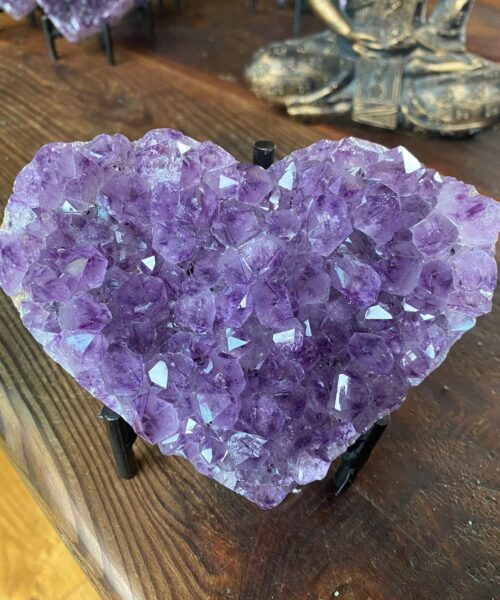 Amethyst Heart on Stand 14 Purple Quartz Geode Crystal Gift 911g - H10xW13xD6cm