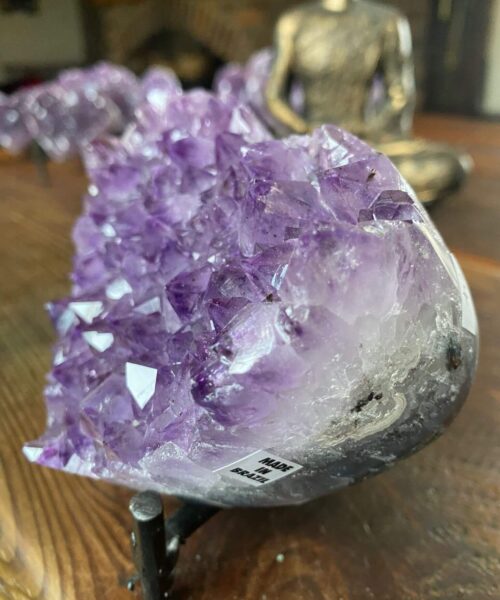 Amethyst Heart on Stand 14 Purple Quartz Geode Crystal Gift 911g - H10xW13xD6cm - Image 7