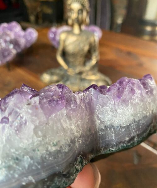 Amethyst Heart on Stand 14 Purple Quartz Geode Crystal Gift 911g - H10xW13xD6cm - Image 3