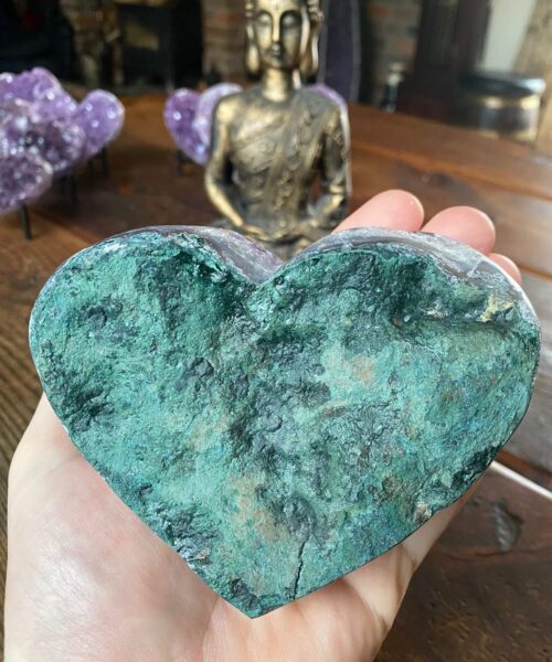 Alternative view of Amethyst Heart on Stand 14 Purple Quartz Geode Crystal Gift 911g - H10xW13xD6cm