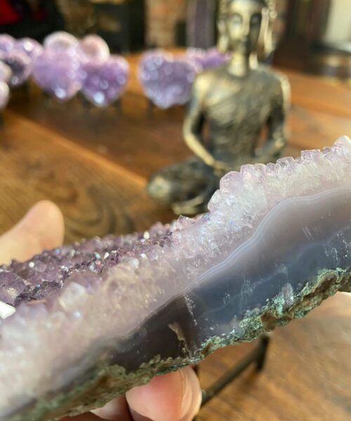 Alternative view of Amethyst Heart on Stand 28 Purple Quartz Geode Crystal Gift 1.011g - H13xW15xD3.5cm