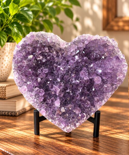 Amethyst Heart on Stand 28 Purple Quartz Geode Crystal Gift 1.011g - H13xW15xD3.5cm