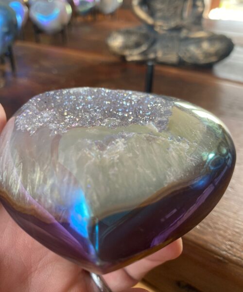 Agate Angel Aura Heart on Stand 11, Aura, Titanium, Cluster, Crystal, Gemstone 532g – H9xW10xD4cm - Image 4