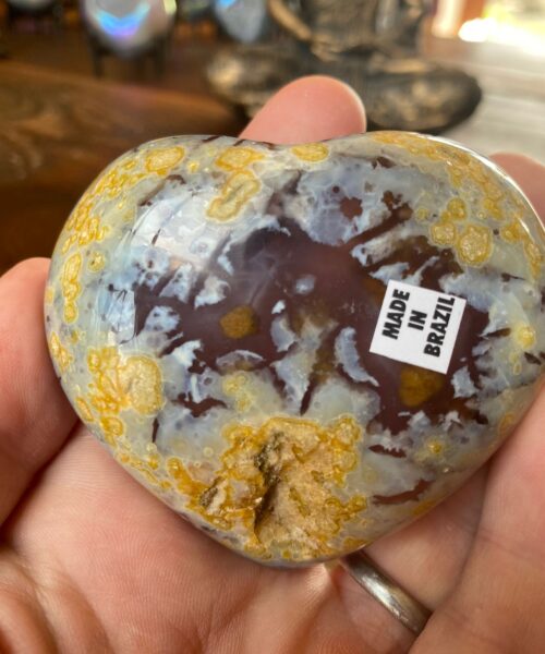 Alternative view of Agate Angel Aura Heart on Stand 14, Aura, Titanium, Cluster, Crystal, Gemstone 224g – H7.5xW8xD3cm