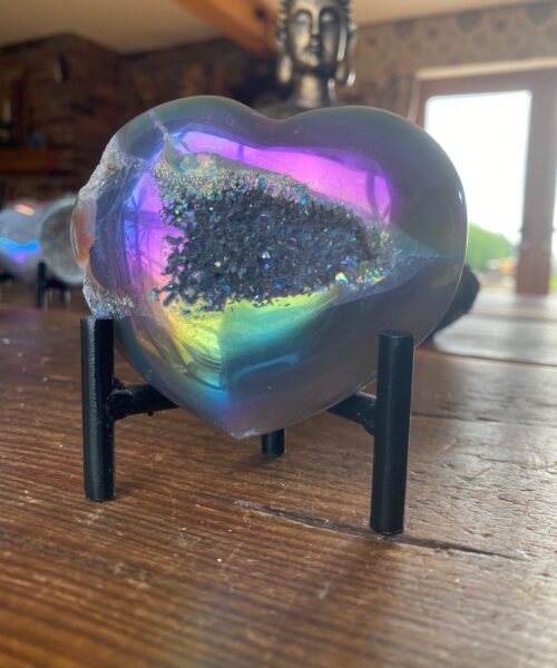 Agate Angel Aura Heart on Stand 4, Aura, Titanium, Cluster, Crystal, Gemstone 282g – H8xW9xD3cm