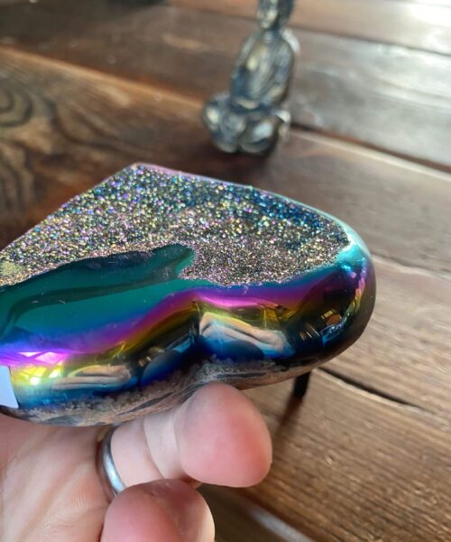 Rainbow Quartz Heart with Stand 12, Aura, Titanium, Cluster, Crystal, Gemstone 354g – H10xW9.5xD3.5cm - Image 6
