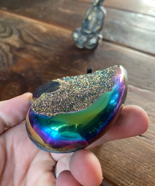 Rainbow Quartz Heart with Stand 12, Aura, Titanium, Cluster, Crystal, Gemstone 354g – H10xW9.5xD3.5cm - Image 5
