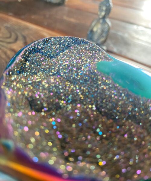 Rainbow Quartz Heart with Stand 12, Aura, Titanium, Cluster, Crystal, Gemstone 354g – H10xW9.5xD3.5cm - Image 10