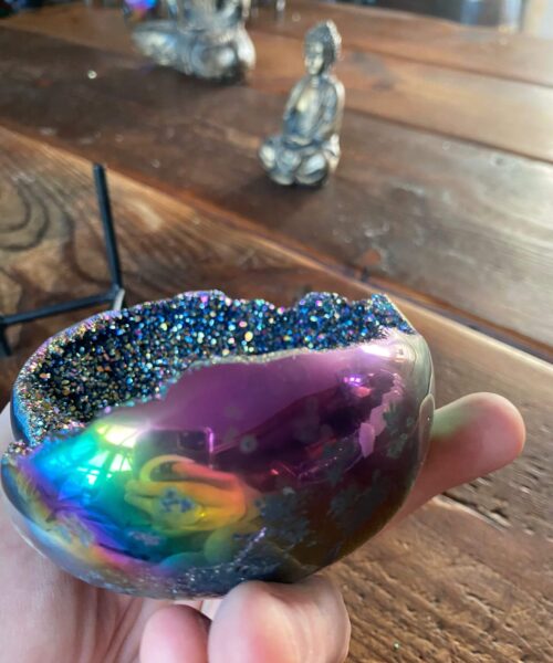 Rainbow Quartz Heart with Stand 17, Aura, Titanium, Cluster, Crystal, Gemstone 620g – H12xW11xD6cm - Image 3