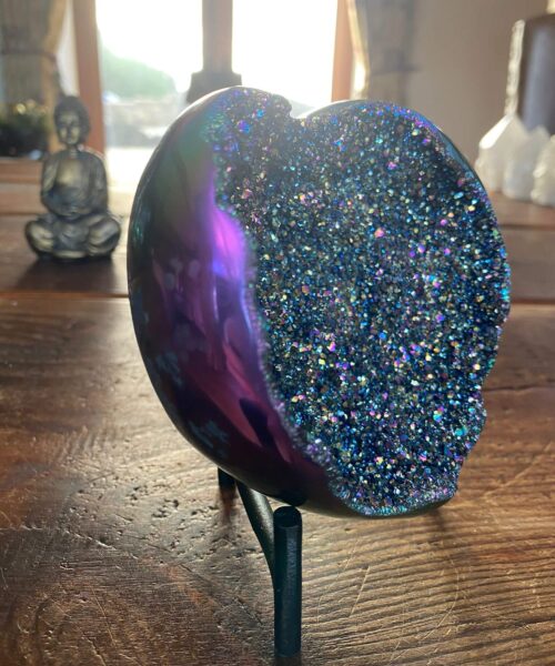 Rainbow Quartz Heart with Stand 17, Aura, Titanium, Cluster, Crystal, Gemstone 620g – H12xW11xD6cm - Image 14