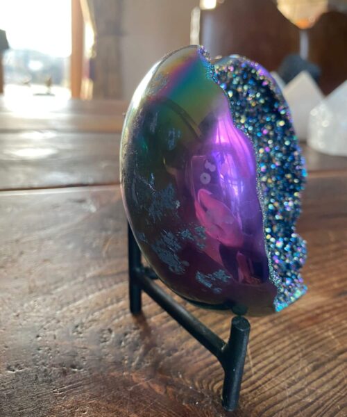 Rainbow Quartz Heart with Stand 17, Aura, Titanium, Cluster, Crystal, Gemstone 620g – H12xW11xD6cm - Image 13