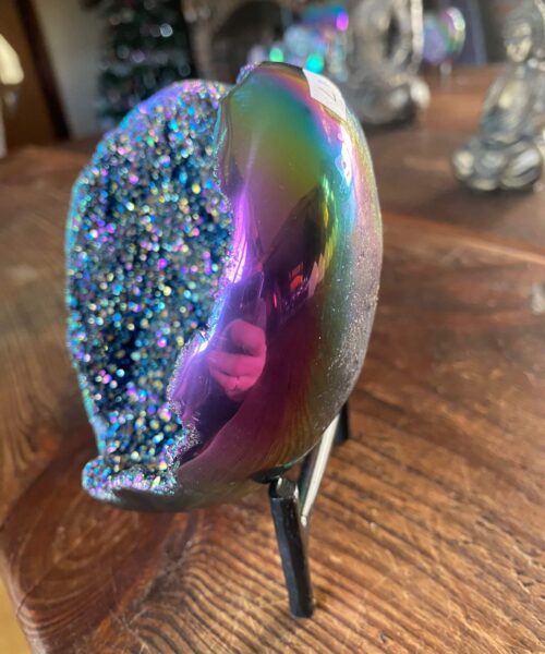 Rainbow Quartz Heart with Stand 17, Aura, Titanium, Cluster, Crystal, Gemstone 620g – H12xW11xD6cm - Image 12