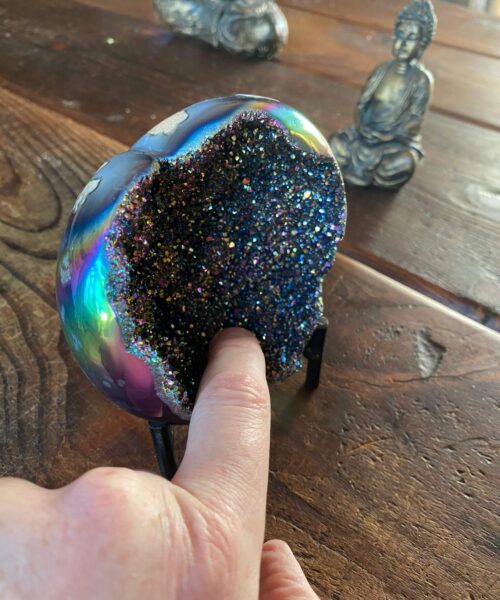 Rainbow Quartz Heart with Stand 17, Aura, Titanium, Cluster, Crystal, Gemstone 620g – H12xW11xD6cm - Image 9