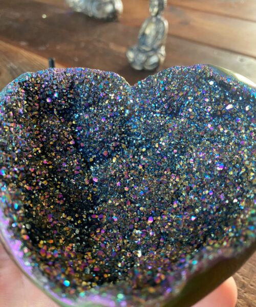 Rainbow Quartz Heart with Stand 17, Aura, Titanium, Cluster, Crystal, Gemstone 620g – H12xW11xD6cm - Image 7