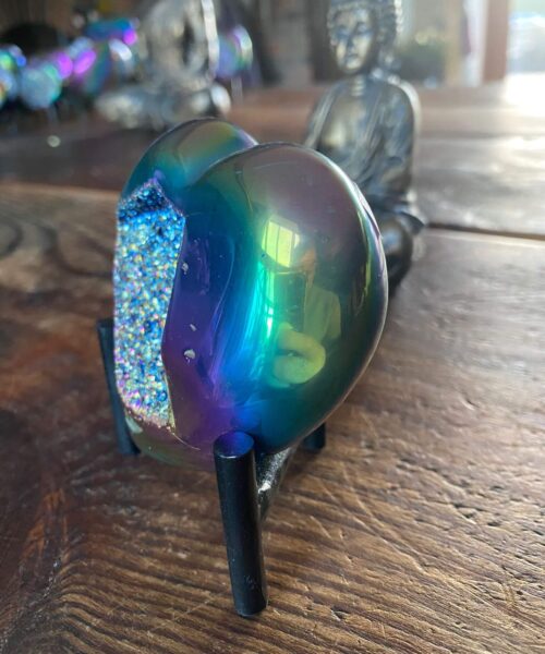 Rainbow Quartz Heart with Stand 18, Aura, Titanium, Cluster, Crystal, Gemstone 301g – H8xW8xD4cm - Image 8