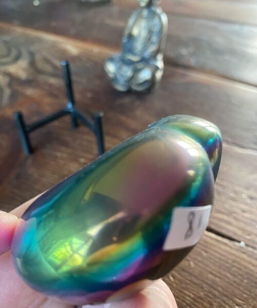 Rainbow Quartz Heart with Stand 18, Aura, Titanium, Cluster, Crystal, Gemstone 301g – H8xW8xD4cm - Image 4