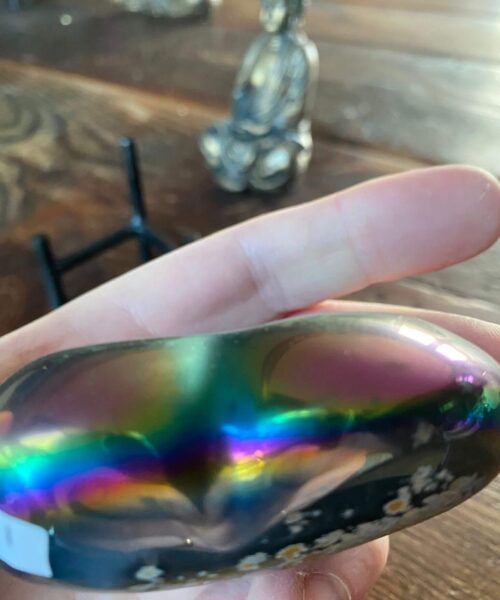 Rainbow Quartz Heart with Stand 18, Aura, Titanium, Cluster, Crystal, Gemstone 301g – H8xW8xD4cm - Image 3