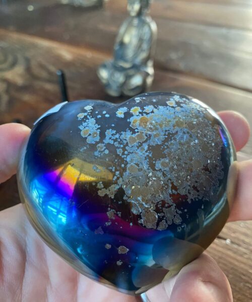 Alternative view of Rainbow Quartz Heart with Stand 18, Aura, Titanium, Cluster, Crystal, Gemstone 301g – H8xW8xD4cm