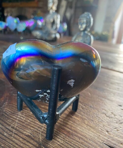 Rainbow Quartz Heart with Stand 19, Aura, Titanium, Cluster, Crystal, Gemstone 294g – H8xW8xD4cm - Image 4