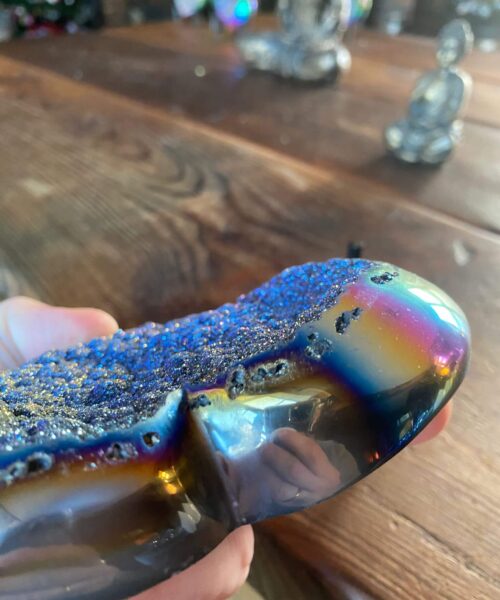 Rainbow Quartz Heart with Stand 22, Aura, Titanium, Cluster, Crystal, Gemstone 728g – H11.5xW13xD4cm - Image 4