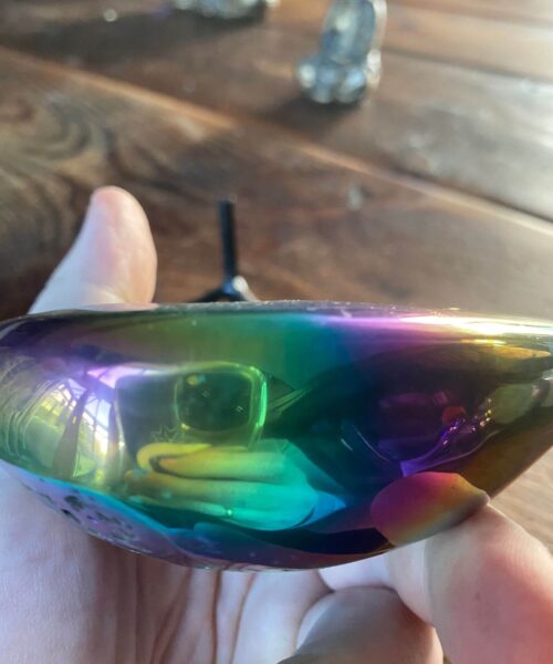 Rainbow Quartz Heart with Stand 23, Aura, Titanium, Cluster, Crystal, Gemstone 558g – H12xW10xD4cm - Image 4