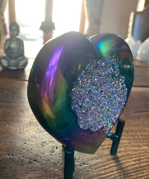 Rainbow Quartz Heart with Stand 23, Aura, Titanium, Cluster, Crystal, Gemstone 558g – H12xW10xD4cm - Image 13
