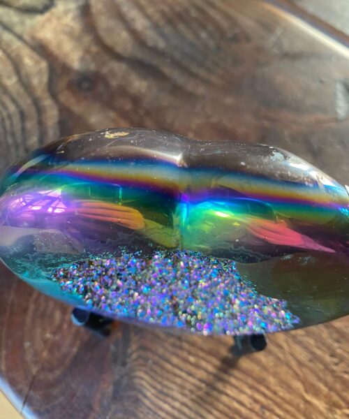 Rainbow Quartz Heart with Stand 23, Aura, Titanium, Cluster, Crystal, Gemstone 558g – H12xW10xD4cm - Image 11
