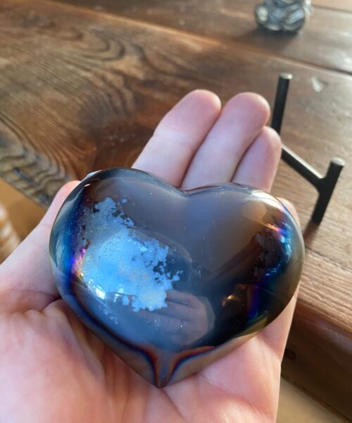 Alternative view of Rainbow Quartz Heart with Stand 24, Aura, Titanium, Cluster, Crystal, Gemstone 354g – H8xW9xD4cm