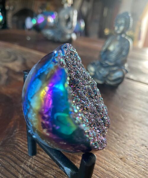 Rainbow Quartz Heart with Stand 26, Aura, Titanium, Cluster, Crystal, Gemstone 282g – H8xW7.5xD4cm - Image 6