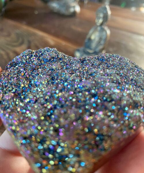 Rainbow Quartz Heart with Stand 26, Aura, Titanium, Cluster, Crystal, Gemstone 282g – H8xW7.5xD4cm - Image 5