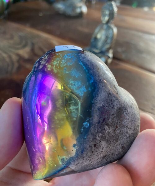 Rainbow Quartz Heart with Stand 26, Aura, Titanium, Cluster, Crystal, Gemstone 282g – H8xW7.5xD4cm - Image 3
