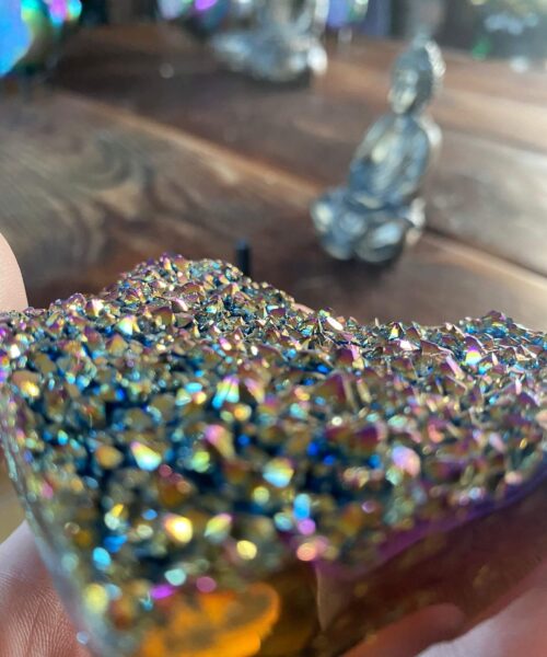 Rainbow Quartz Heart with Stand 27, Aura, Titanium, Cluster, Crystal, Gemstone 278g – H8xW9xD4cm - Image 3