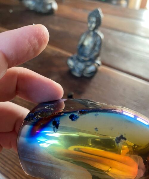 Rainbow Quartz Heart with Stand 31, Aura, Titanium, Cluster, Crystal, Gemstone 352g – H8xW9xD6.5cm - Image 4