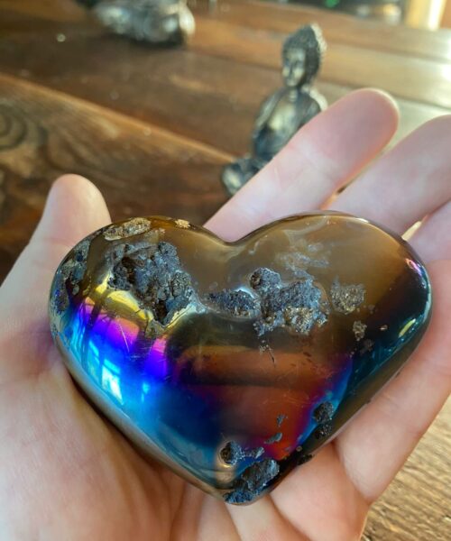 Rainbow Quartz Heart with Stand 31, Aura, Titanium, Cluster, Crystal, Gemstone 352g – H8xW9xD6.5cm - Image 3
