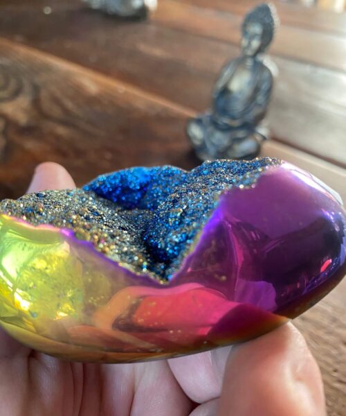 Rainbow Quartz Heart with Stand 31, Aura, Titanium, Cluster, Crystal, Gemstone 352g – H8xW9xD6.5cm - Image 6