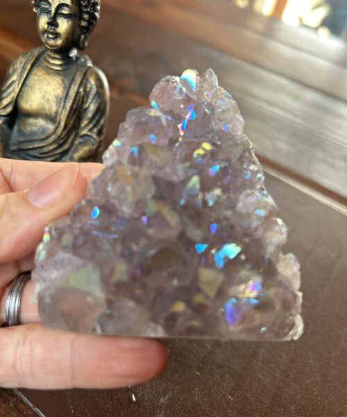 Alternative view of Premium High Grade Amethyst Angel Aura Druzy 195 Mini Geode Cluster Piece Cut Base 288g H8.5xW7xD4.5cm