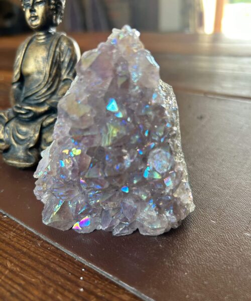 Premium High Grade Amethyst Angel Aura Druzy 195 Mini Geode Cluster Piece Cut Base 288g H8.5xW7xD4.5cm