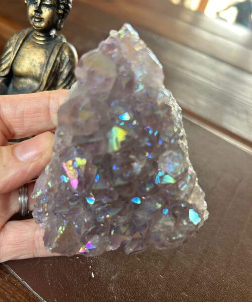 Premium High Grade Amethyst Angel Aura Druzy 195 Mini Geode Cluster Piece Cut Base 288g H8.5xW7xD4.5cm - Image 3