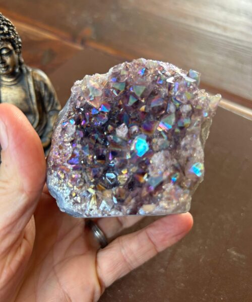 Premium High Grade Amethyst Angel Aura Druzy 189 Mini Geode Cluster Piece Cut Base 344g H6xW7xD8cm - Image 3
